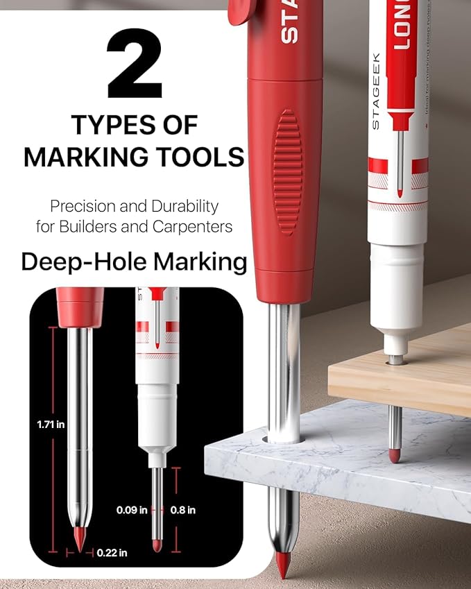 22 Pack Mechanical Carpenter Pencil Set with Sharpener 60 Refills, Automatic Center Punch, Carbide Scribe Tool, Eraser and Deep Hole Marker Pen, Heavy Duty Construction Pencil for Architect-With Pouch