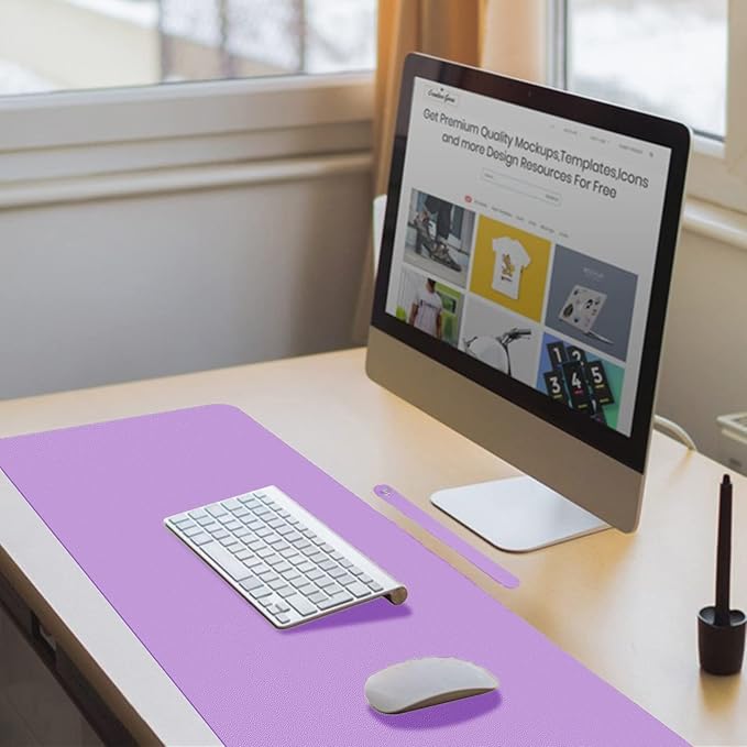Boutilon Leather Desk Pad 30" x14",Non-Slip Mouse Pad,Office Desk Mat,Waterprooft PU Leather Desk Blotter,Desk Pad Protector,Desk Writing Pad for Home Office Decor (M-Purple)