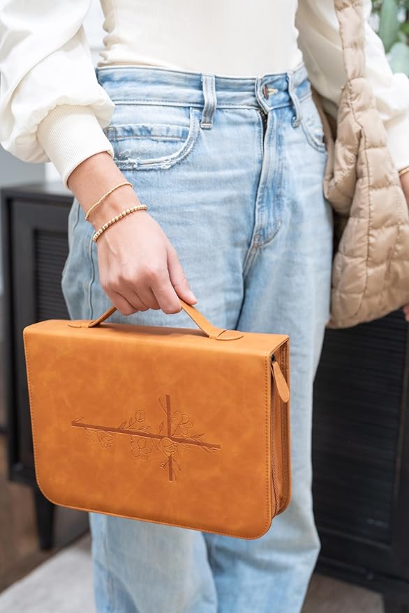 Bible Cover Case for Women - PU Leather Bible Covers for Women –Bible Case for Girls - Minimalist Design Debossed Bible Case, Large Bible Covers for Women – Bible Accessories (Brown)