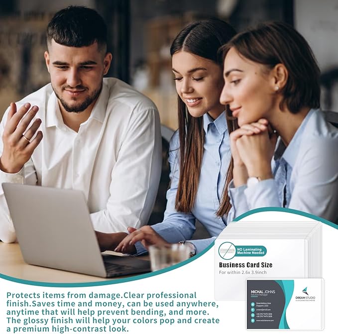 100 Sheets Self Seal Laminating Pouches Business Card Size 2.6x3.9inch Self Adhesive Laminating Sheets Gloss Finish No Laminating Machine Needed for Id Card Small Card