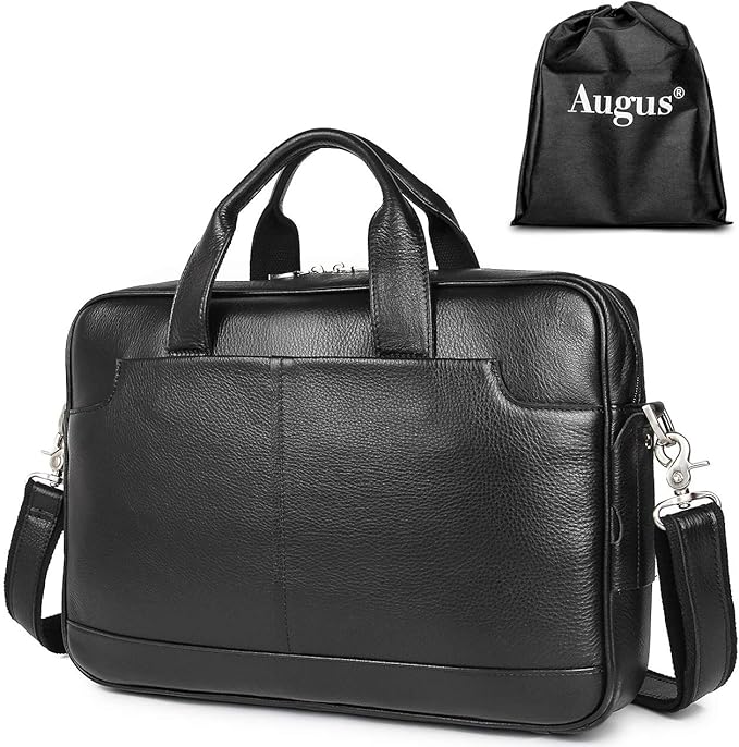 Augus Leather Laptop Briefcase for Men,Waterproof Travel Messenger Duffle Bags 15.6 Inch Laptop Bag