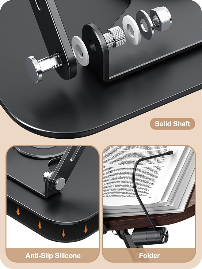 Book Stand for Reading, 360° Adjustable Book Holder, Foldable Book Holder Stand, Cookbook Stand, Textbook Stand, Bible Stand, Music Scores Stand, Laptop Stand, Tablet Stand