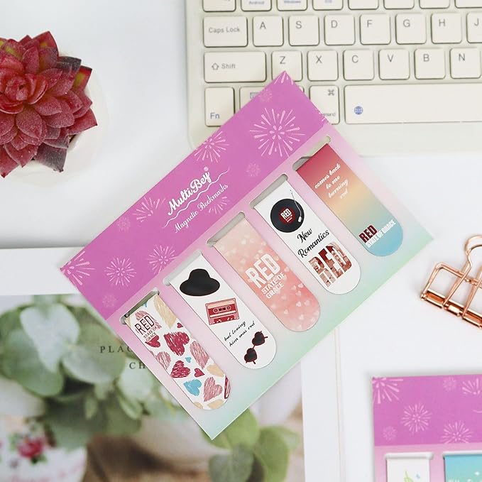 10Pcs Magnetic Bookmarks T-S Colorful Bookmarks Page Markers for Fans Readers, Women, Book Lovers, Students Teachers, Funny Office Supplies Stationery Gifts Used in Office, School, Home (Red & Green)