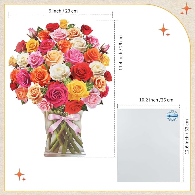 Paper Pop Up Cards, Paper Flower Bouquet 3D Card, Rose Bouquet Greeting Cards with Music and Colorful Lights, Holiday Anniversary Mother's Day Birthday Bouquet Decoration Flower Gift Card