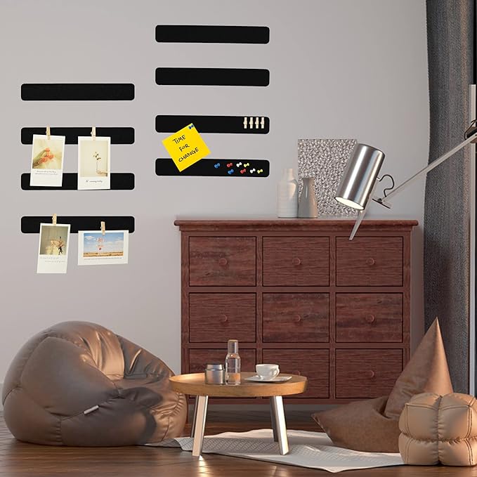 Black Bulletin Board Strips, 8Pcs Felt Pin Board Bar Strips with 50 Pushpins, Self-Adhesive Felt Cork Board Strips for Wall to Display Your Notes, Photos, Schedules, Announcements