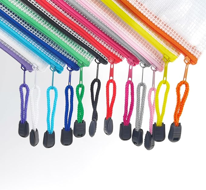 AUSTARK Plastic Mesh Zipper Pouch, 12Pcs Zipper File Bags with Label Pocket, A5 Size 9.2x6.7in, White