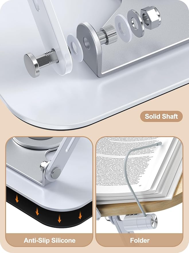 Book Stand for Reading, 360° Adjustable Book Holder, Foldable Book Holder Stand, Cookbook Stand, Textbook Stand, Bible Stand, Hands Rree Book Stand, Laptop Stand, Tablet Stand