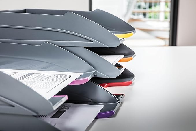 DURABLE Stackable Letter Tray, Gray & Multicolor, VARICOLOR, Set of 5 (770557)