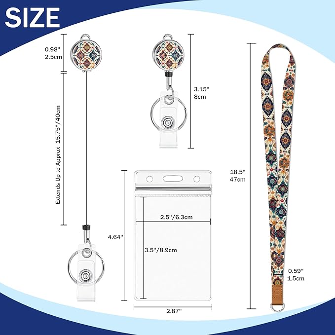Giancomics Boho Lanyards for Id Badges, ID Badge Holder with Retractable Reel, Waterproof Lanyards for Cruise Ships Cards Key Cute Office Work Name Tag Zip Type Card Holder Protector 2 Pack