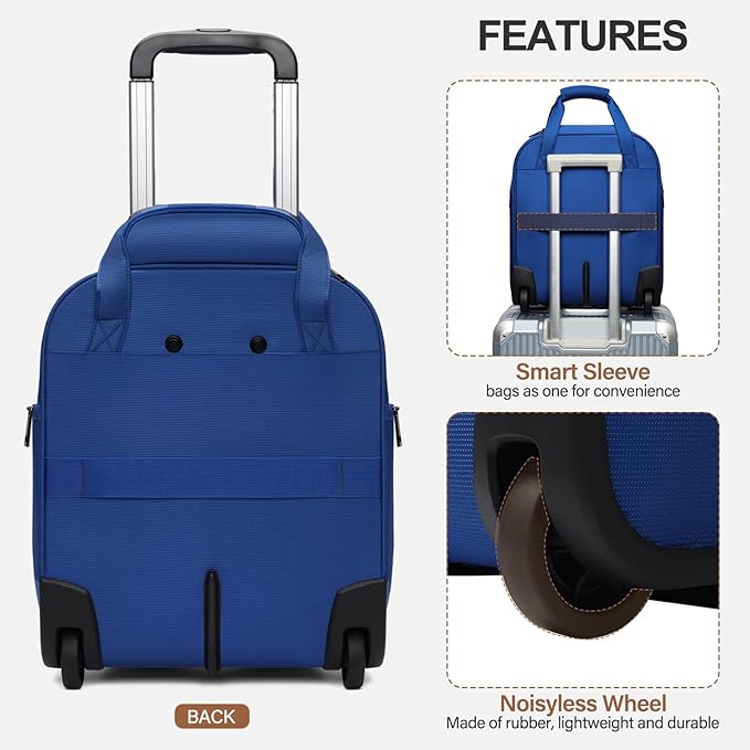 Weekender Overnight 16-Inch Underseat Carry-on Luggage With Wheels Soft Sided Lightweight Small mini Suitcase Bag for Women and Men,Blue