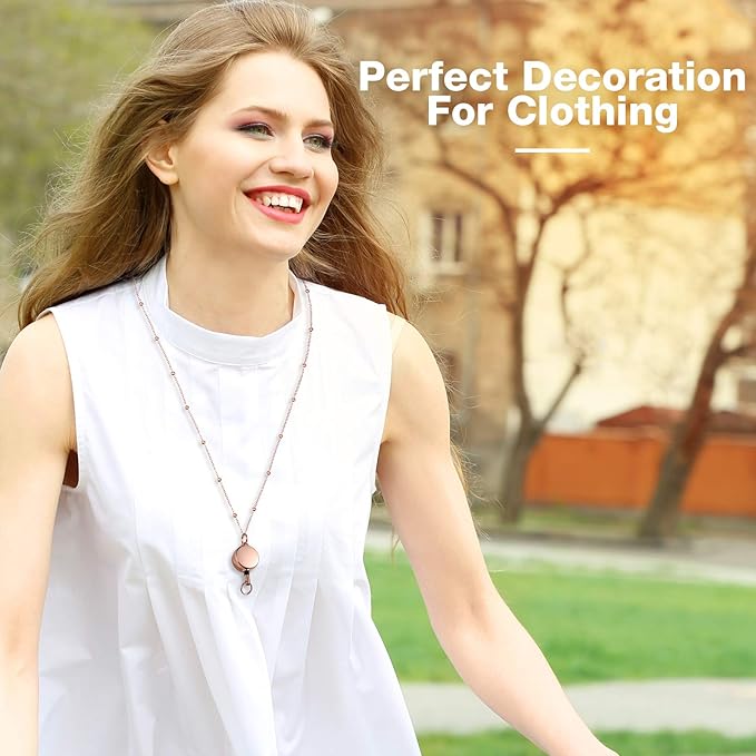 Outus 2 Pieces Badge Lanyard with ID Holders Stainless Steel Badge Holders Necklace Retractable Reel Clip Chain Water Resistant Name(Rose Gold, Silver)