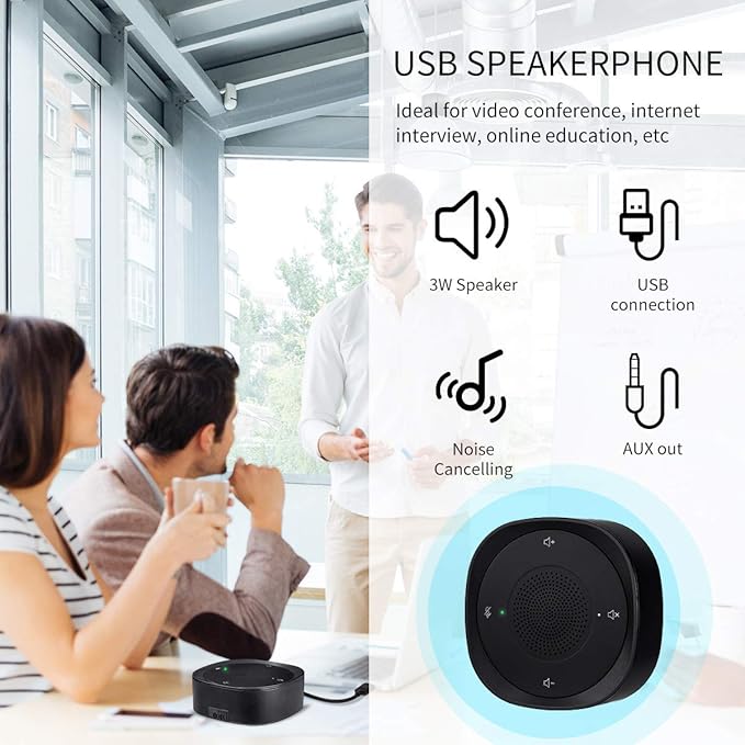 USB Speakerphone Microphone, Conference Speaker Omnidirectional Computer Mic, with 360º Voice Pickup, Touch-Sensor Buttons for Mute/unmute, Streaming, Call Speaker Skype, Webinar, Interview -(JV801)