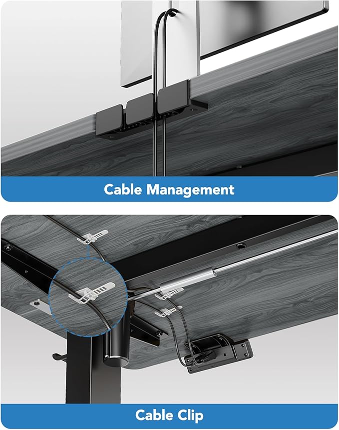 HUANUO 63" x 28" Electric Standing Desk Adjustable Height, 4 Memory Height Settings, Headphone Hook, Cable Manager, Sit Stand Up Desk for Home Office & Computer Workstation, Grey