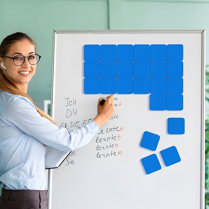 MaxGear Dry Erase Erasers, 24 Pack Magnetic Whiteboard Erasers for Classroom, Mini Whiteboard Cleaning Pads, Chalkboard Wiper Teacher Supplies for School, Office, Home (Blue, 2 x 2 Inch