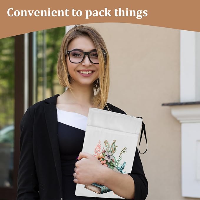 Book Sleeve Pouch Waterproof Book Sleeves with Zipper and Front Pocket,Book Covers for Paperback,Floral Print Book Protector Bag with Handle for Book Lovers Bibliophile Gifts(11.8 * 9.4inch)