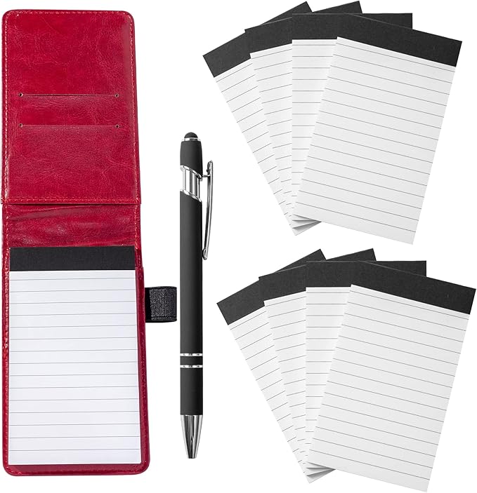 Camelmother 10 Pieces Small Notepad Holder Set Pocket Notebook 3 x 5 Inch with Pen (red Small Notepad)
