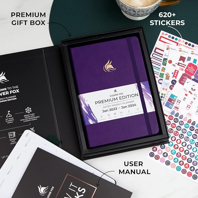 Clever Fox Dated Planner Premium Edition – 2025-2026 Weekly Planner for Planning, Goal Setting & Time Management – Planner Notebook with Habit Tracker & to-do List – A5 Size (Purple)