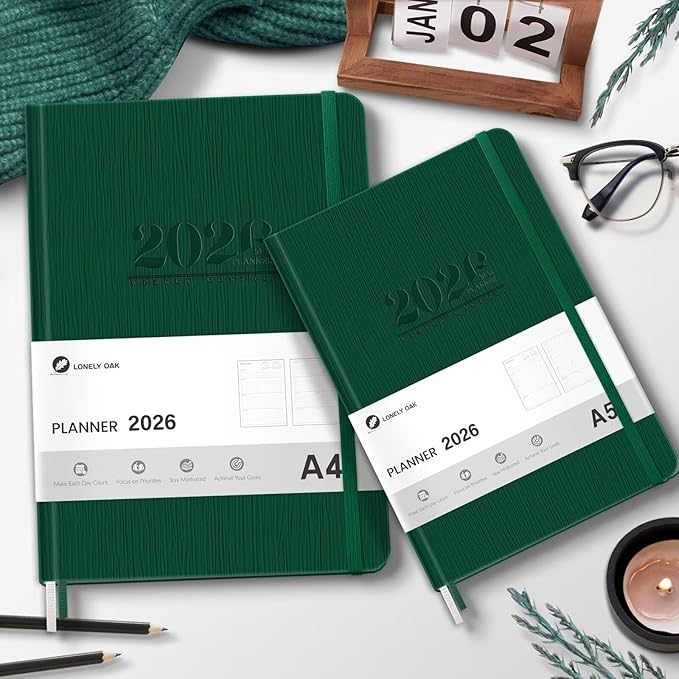 2026 Planner, Large Weekly and Monthly Planners, A4 Faux Leather Daily Calendar 2026 Planner, 12 Month Agenda from Jan. to Dec., Hardcover Habit Tracker Journal(Green)