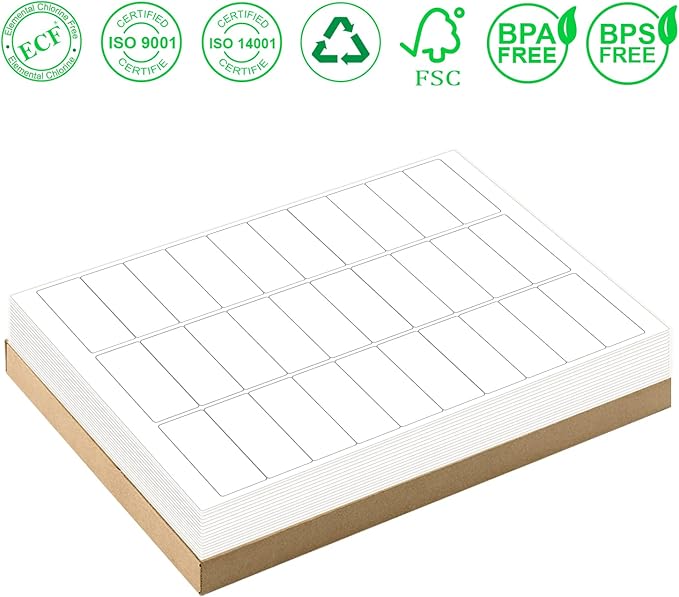 1" x 2-5/8" Address Labels 1500 labels sticker paper for Laser/Ink Jet Printer mailing labels 8.5"×11" white 30 per sheet