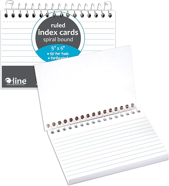 C-Line 3” x 5” Spiral Bound Index Card Notebook, Ruled, 50/PK (48809) (Pack of 4)