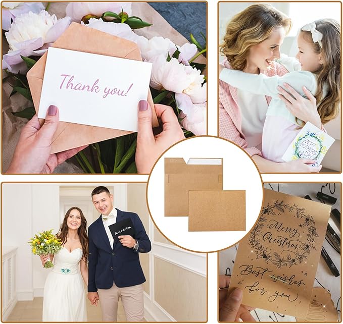 Brown Blank Thank You Cards and Envelopes 4.25 x 5.5 Heavyweight Flat Cardstock and A2 Envelopes Printable Self Seal 20 Packs for Wedding Invitations, Party, Graduations