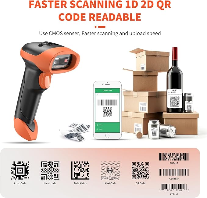 NetumScan Bluetooth QR Barcode Scanner, 3 in 1 Automatic Wireless 1D 2D Code Scanner USB Image Barcode Reader for Store, Warehouse POS, Computer, Tablet, iPad, iPhone, Android