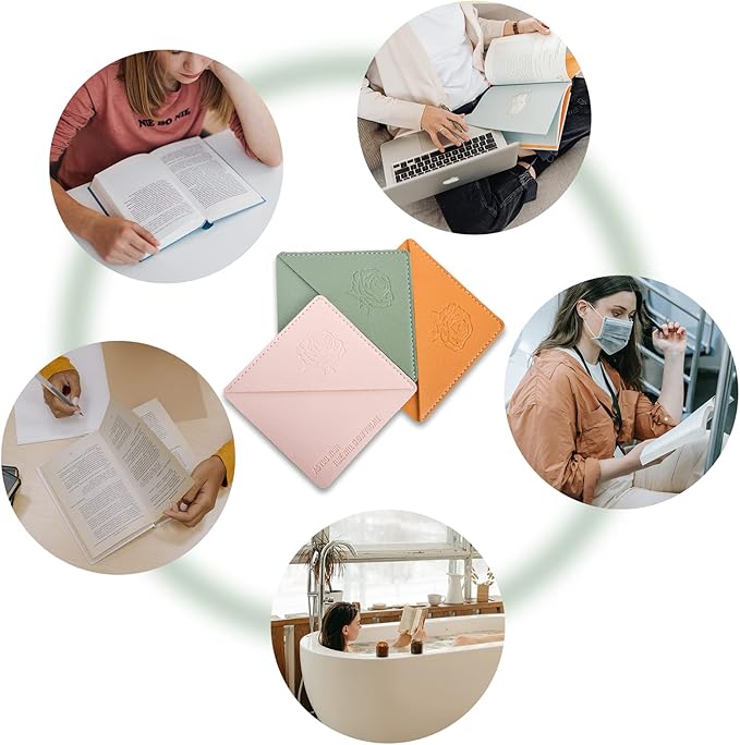 Leather Square Bookmarks - 3 Pieces Retro Flower Print Book Markers Clip Set for Teachers Students Book Reading Lovers, for School Office Home Supplies, Wayzton Corner Page Book Marks