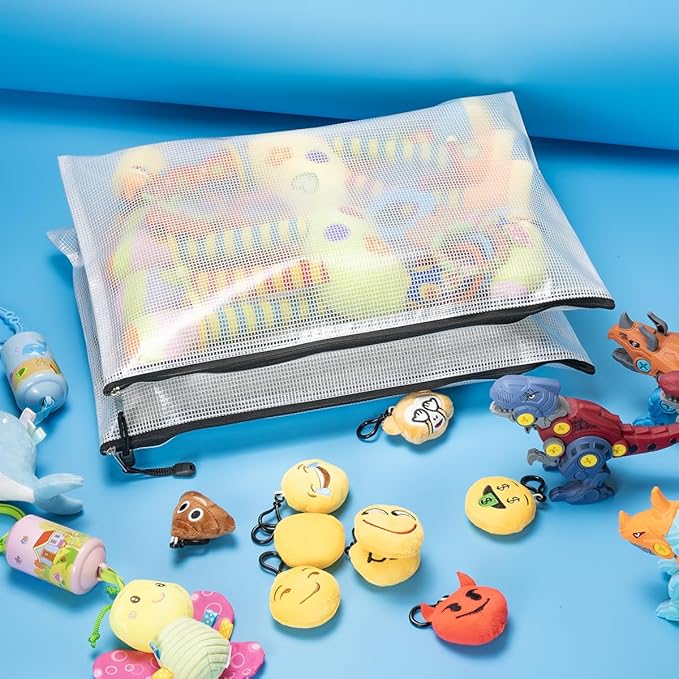 AUSTARK 10 Pcs Zipper File Bags, Waterproof Plastic Mesh Pouch for Office School, Board Game Storage Bags (A3 Size 16.9''x12'', White and Black)