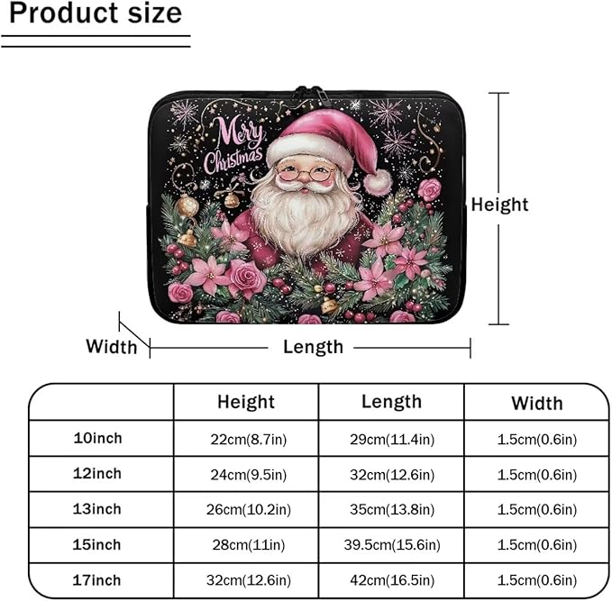 Christmas Laptop Protective Sleeve for Women 17 inch Portable Computer Sleeve Neoprene Lap Top Case Santa Claus Computer Carrying Case Suitable for Travel Office Pouch