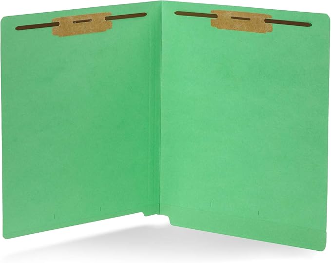 50 Green End Tab Fastener File Folders - Reinforced Straight Cut Tab - Durable 2 Prongs Designed to Organize Standard Medical Files, Receipts, Office Reports, and More - Letter Size, Green, 50 Pack
