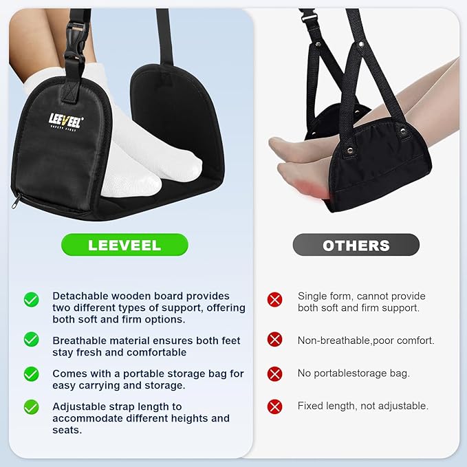 Foot Hammock for Plane Travel,Portable Airplane Foot Rest with Memory Foam and Hardboard,Adjustable Airplane Foot Hammock,Airplane Travel Essentials (Storage Bag Packaging)