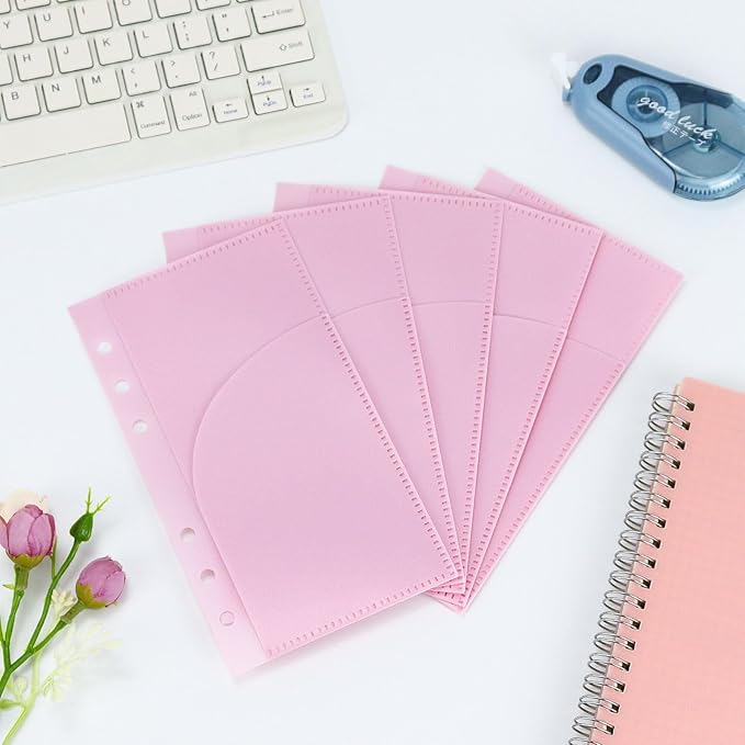 A6 Binder Pockets with No Zipper, Koqye Blue 10 Pcs Plastic Zipless Budget Envelopes, Two Pockets Frosted Cash Envelopes Money Bag for Budgeting, Cash Stuffing (Pink A)