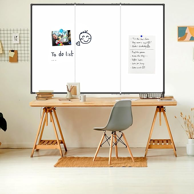 JILoffice Large Magnetic White Board 72 x 48 Inches, Foldable Dry Erase White Board, Black Aluminum Frame Wall Mounted Board for Office Home and School