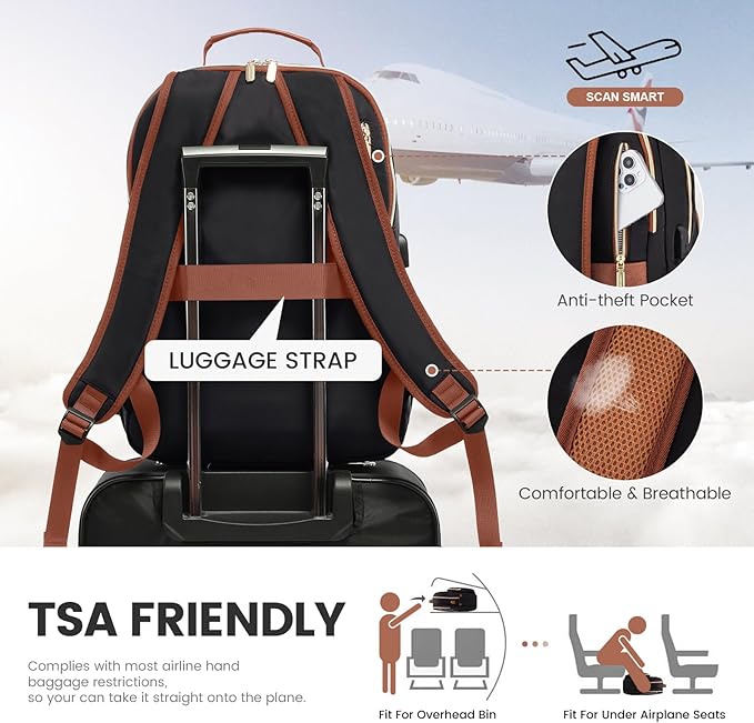 LOVEVOOK Laptop Backpack for Women 15.6 inch,Cute Womens Travel Backpack Purse,Professional Laptop Computer Bag,Waterproof Work Business College Teacher Bag Carry on Backpack with USB Port,Black Brown