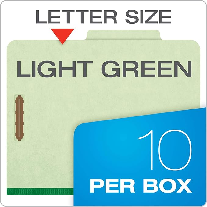 Pendaflex PFX1157G Four-Section Pressboard Folders, Letter, 2/5 Tab, Light Green (Box of 10)