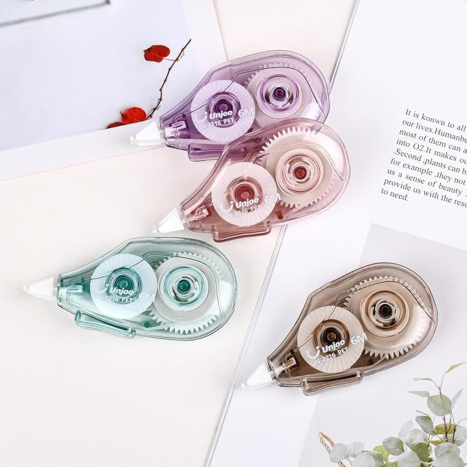 White Correction Tape, Easy To Use Applicator for Instant Corrections Wrong Writing At Any Time, For school, Office (6M/256" x 0.2",4 colors, 12pack)