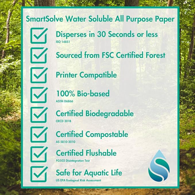 3 pt. Water-Soluble Paper | Dissolves Quickly in Water | Biodegradable | Eco-Friendly | Printer Compatible | Crafts, Drawing, Notes | Letter Size, 8.5” x 11” | Pack of 10 White Sheets