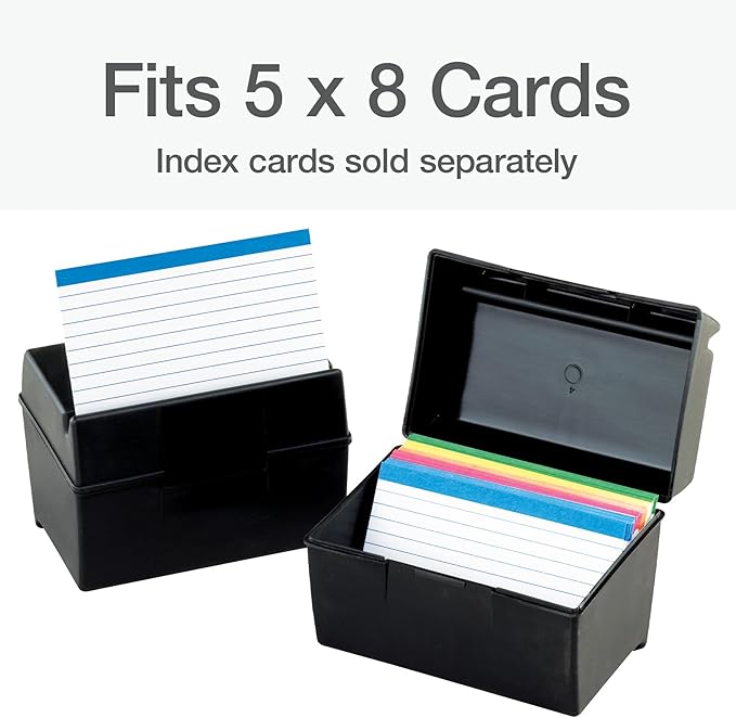 Oxford Plastic Index Card Box, 5 x 8 Inches, 500 Card Capacity, Black (01581)