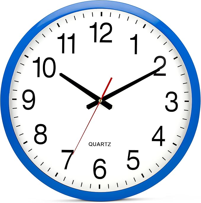 Bernhard Products Blue Wall Clock Silent Non Ticking - XL 18 Inch Quality Quartz Battery Operated Round Easy to Read Home/Office/Classroom/School Clock