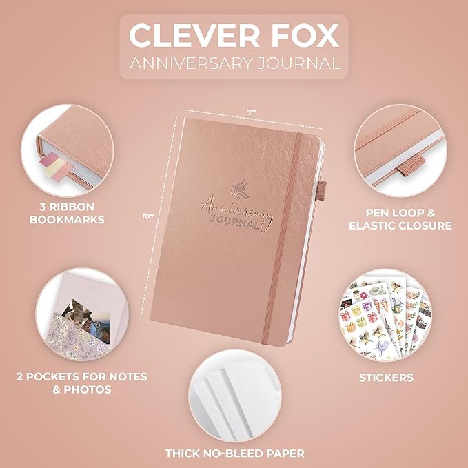 Clever Fox Anniversary Journal – Couple Memory Book & Photo Album with Writing Space – Wedding, Bridal Shower & Married Couple Gifts (Rose Gold)