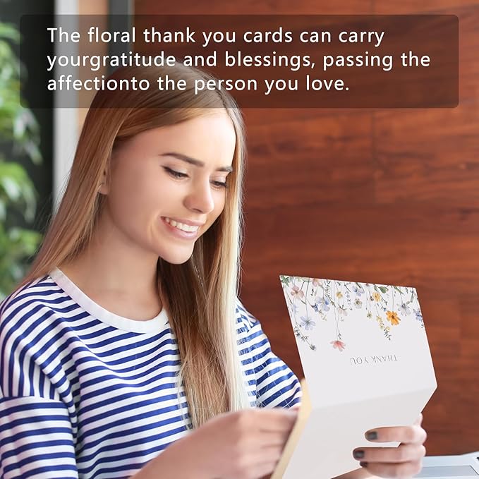 Thank You Cards with Envelopes(25 pack 4x6), Blank Cards with 5 Wildflower Designs, Perfect for Bridal Shower, Baby Shower, Wedding, Birthday, All Occasion