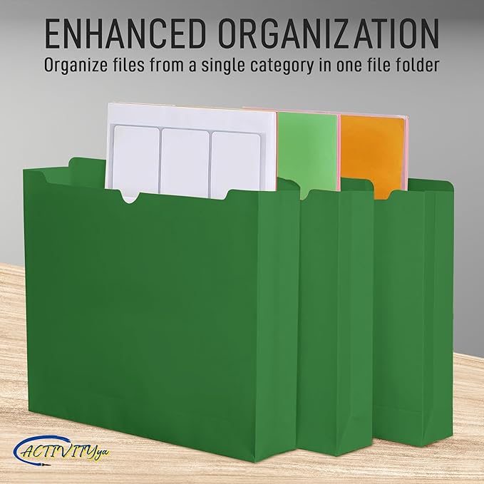 Green File Jackets, 2 Inch Expansion, Letter Size, Reinforced Straight-Cut Tab, 6 Pack