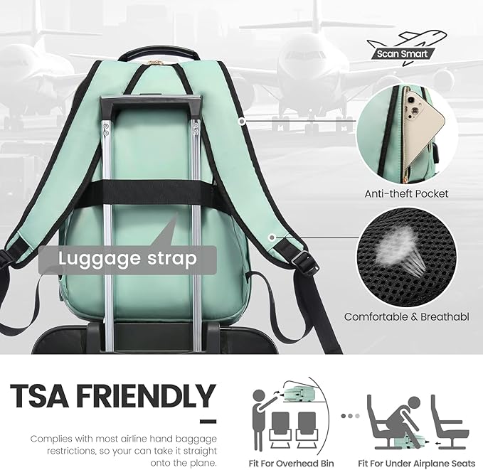LOVEVOOK Laptop Backpack for Women 15.6 inch,Cute Womens Travel Backpack Purse,Professional Laptop Computer Bag,Waterproof Work Business College Teacher Bags Carry on Backpack with USB Port,Mint Green