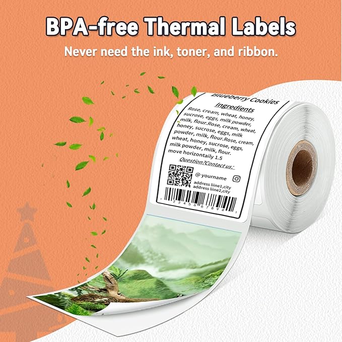 Phomemo Thermal Labels- Address Labels Sticker for M120/M220/M110/M221/M150/M250 Label Printer Machine, 1.97"x3.15"(50x80mm),100 Labels/Roll, for Barcode/Cloth/Name/Bussiness Tag,Black on White