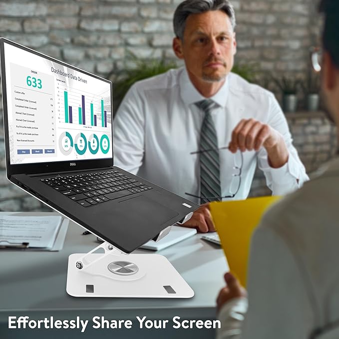 Swivel Laptop Stand for Desk, Adjustable Laptop Stand for Desk w/ 360° Rotation, Raise Tilt Cools Laptop with This Ergonomic Laptop Stand Riser, Collapsible iPad Computer Laptop Stand (White)