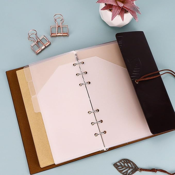 A6 Binder Pockets with No Zipper, Koqye Blue 10 Pcs Plastic Zipless Budget Envelopes, Two Pockets Frosted Cash Envelopes Money Bag for Budgeting, Cash Stuffing (Clear with tabs)