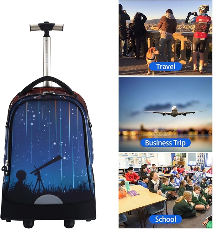 UNIKER Rolling Backpack without Straps for Boys, Roller Travel Bag,Wheeled Bookbag High School,Trolley Middle School Bag for Teens,Schoolbag with Wheels