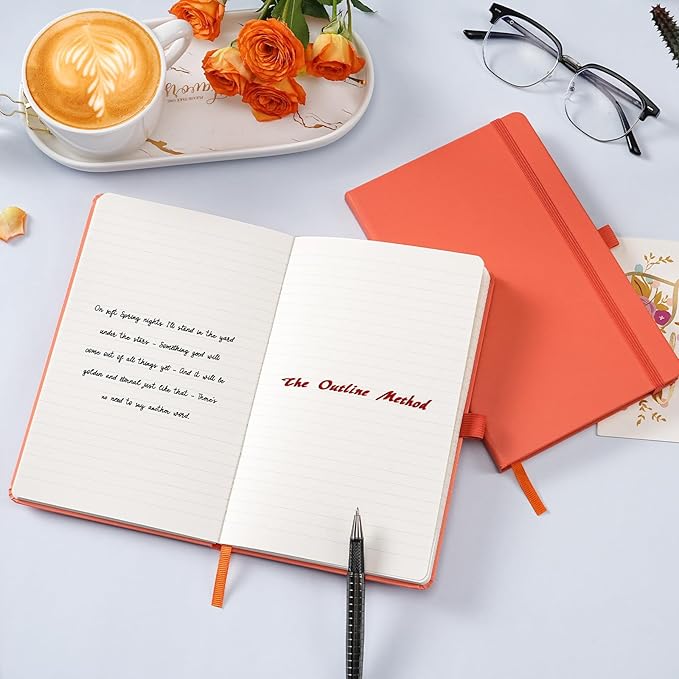 Ruled Notebook/Journal - Classic Lined Journal/Notebook, 5.3'' x 8.26'', Hardcover with Thick Paper, Banded + Pen Holder +Inner Pocket - Coral Pink