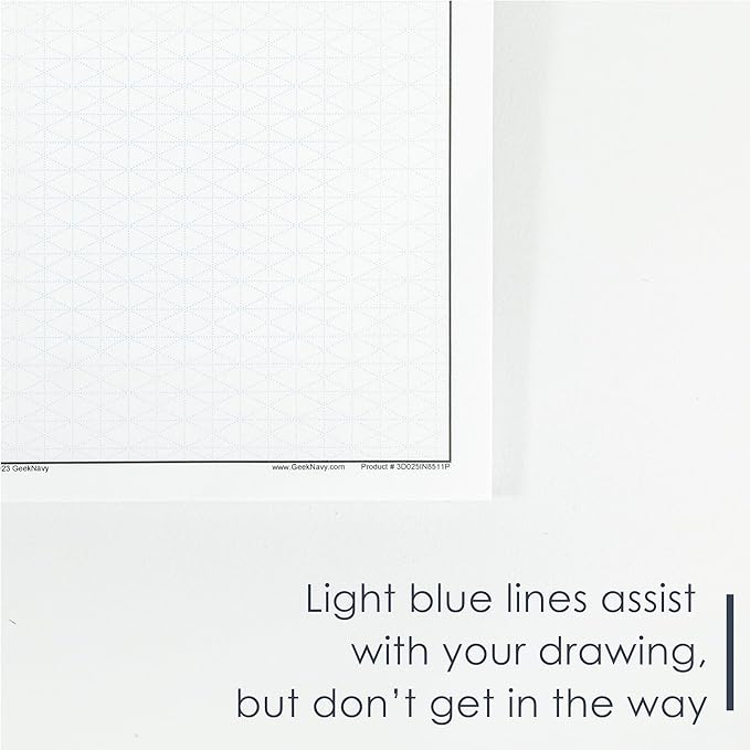 11" x 17" Isometric Graph Paper 50 Sheets Portrait - 0.25" Grid, Non-photo Blue, High Brightness, Drafting, Engineering, Art, 3D Design (3-Pack)