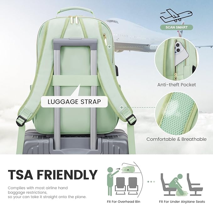 LOVEVOOK Laptop Backpack for Women 15.6 inch,Cute Womens Travel Backpack Purse,Professional Laptop Computer Bag,Waterproof Work Business College Teacher Bags Carry on Backpack with USB Port,Cyan Green